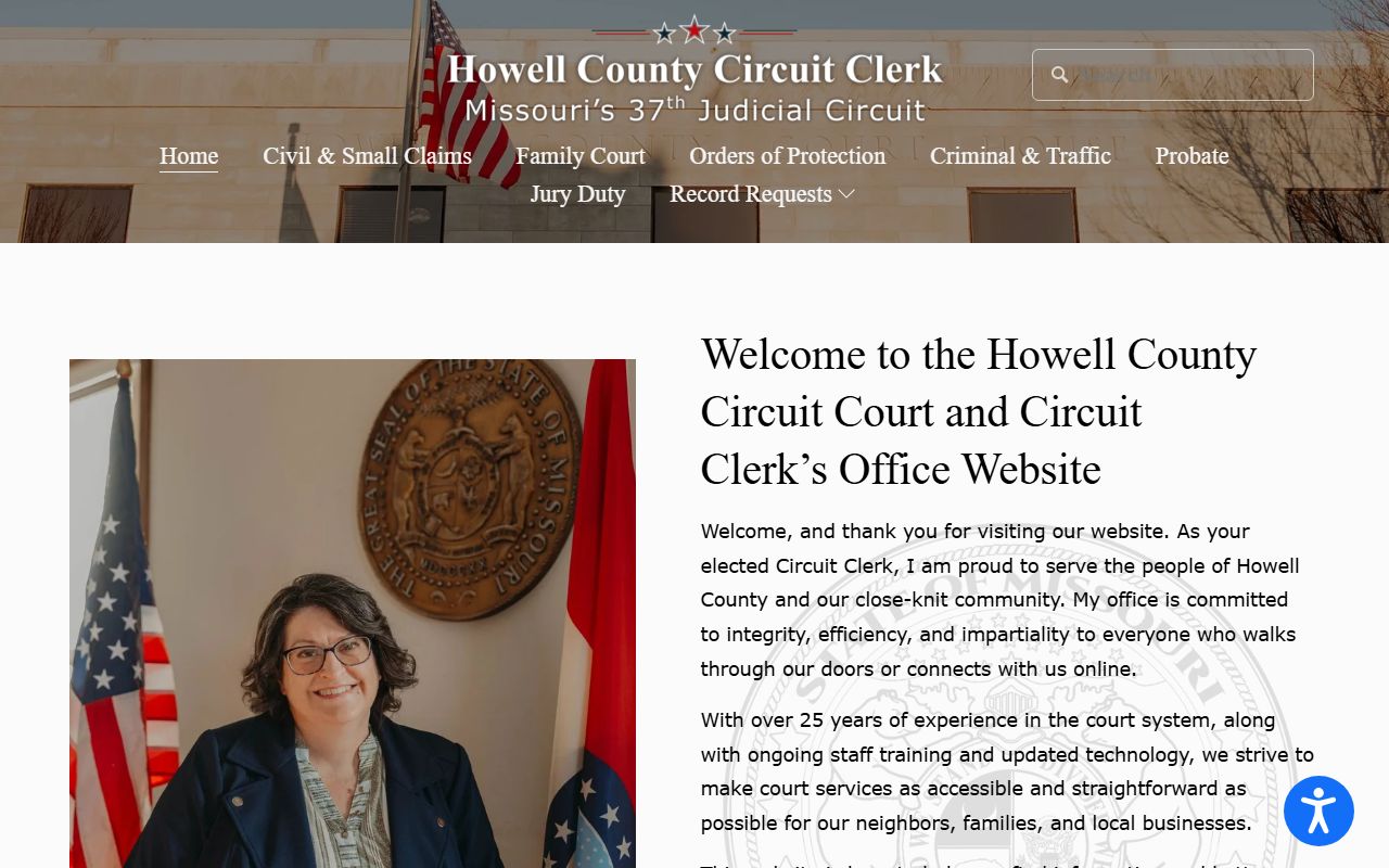 Howell County Circuit Clerk page with courthouse and court record information