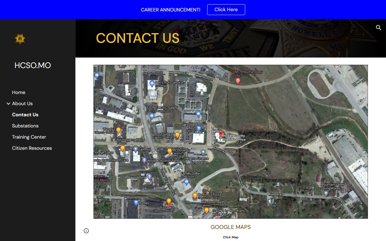 Howell County sheriff contact page for jail records requests